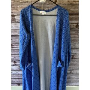 LuLaRoe Women's Long-Sleeved Sarah Cardigan Size L Blue‎ Geometric Pockets NWT